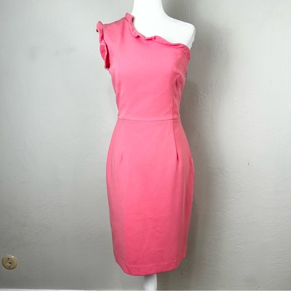 NEW Black Halo (FLAWED)‎ Pravella One Shoulder Pink Sheath Cocktail Dress Size 6